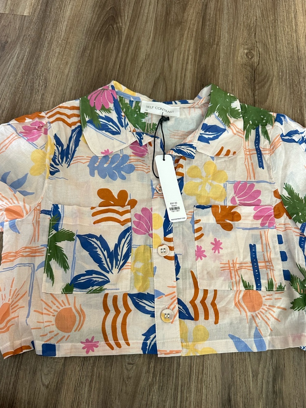Crop Button-Front Tropical Print Shirt - Multicolor